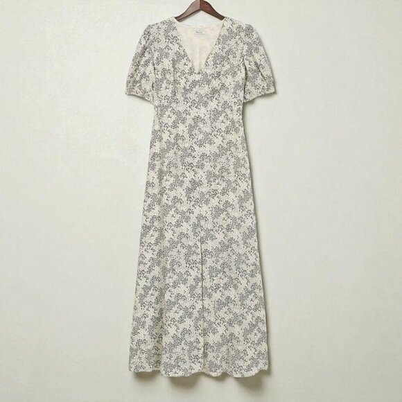Madewell Puff-Sleeve V-Neck Midi Dress in Floral Size 4 - Picture 4 of 12
